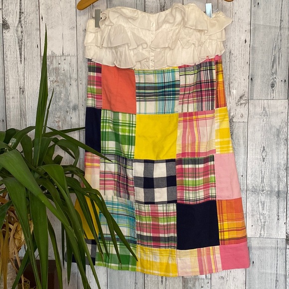 Lilly Pulitzer Madras Patchwork Strapless Dress Sz 6